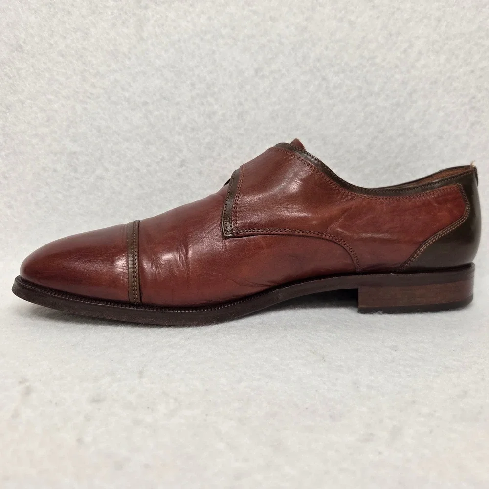 Vtg Bally Monk Strap Shoes Mens 44 Brown Two Tone Leather Cap‎ Toe Made in Italy